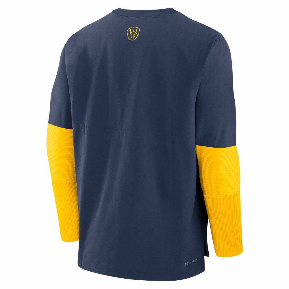 Milwaukee Brewers Authentic Collection Player Dri-FIT Lightweight Pullover  - Navy/Gold | Nike