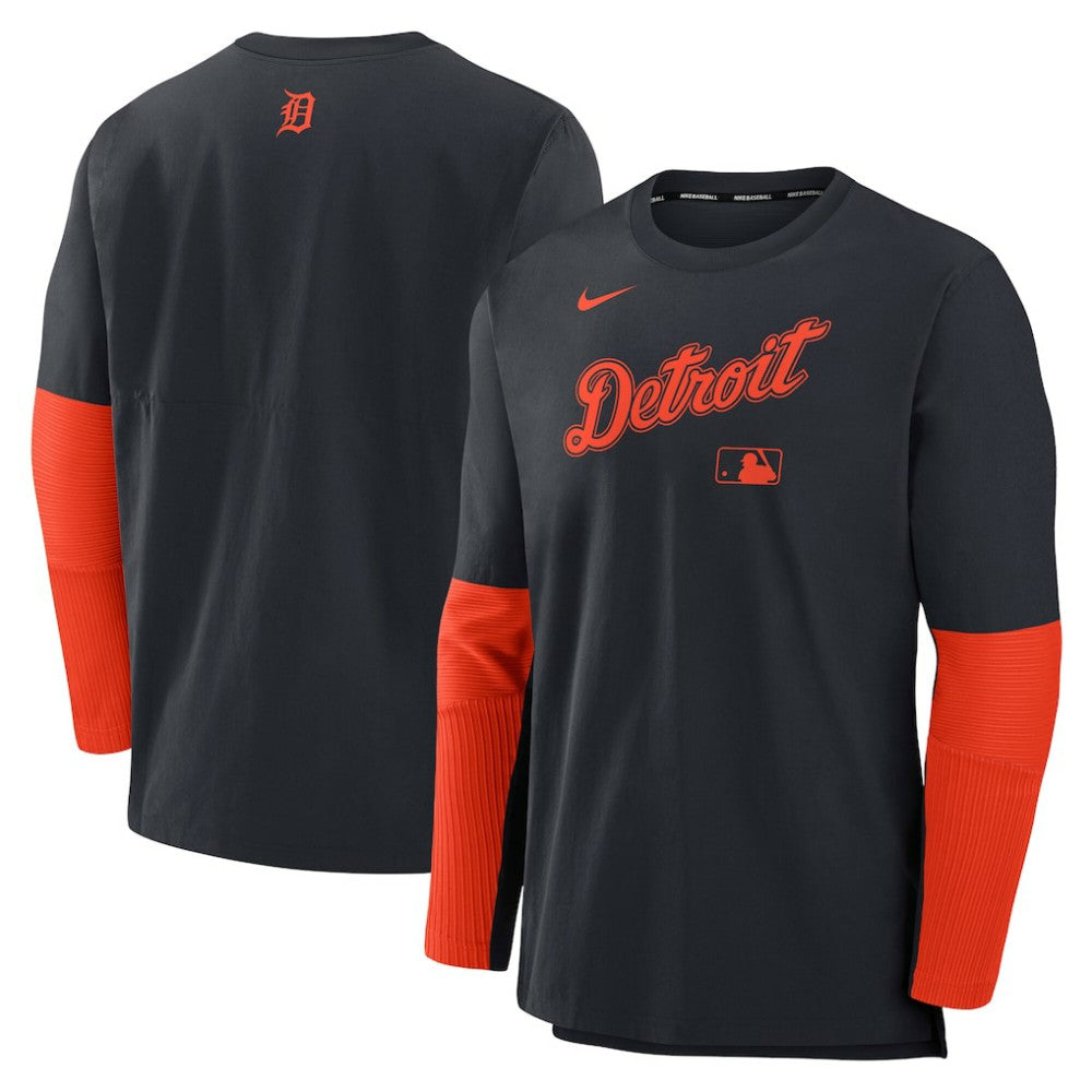 Detroit Tigers Authentic Collection Player Dri-FIT Lightweight Pullover  - Navy/Orange | Nike