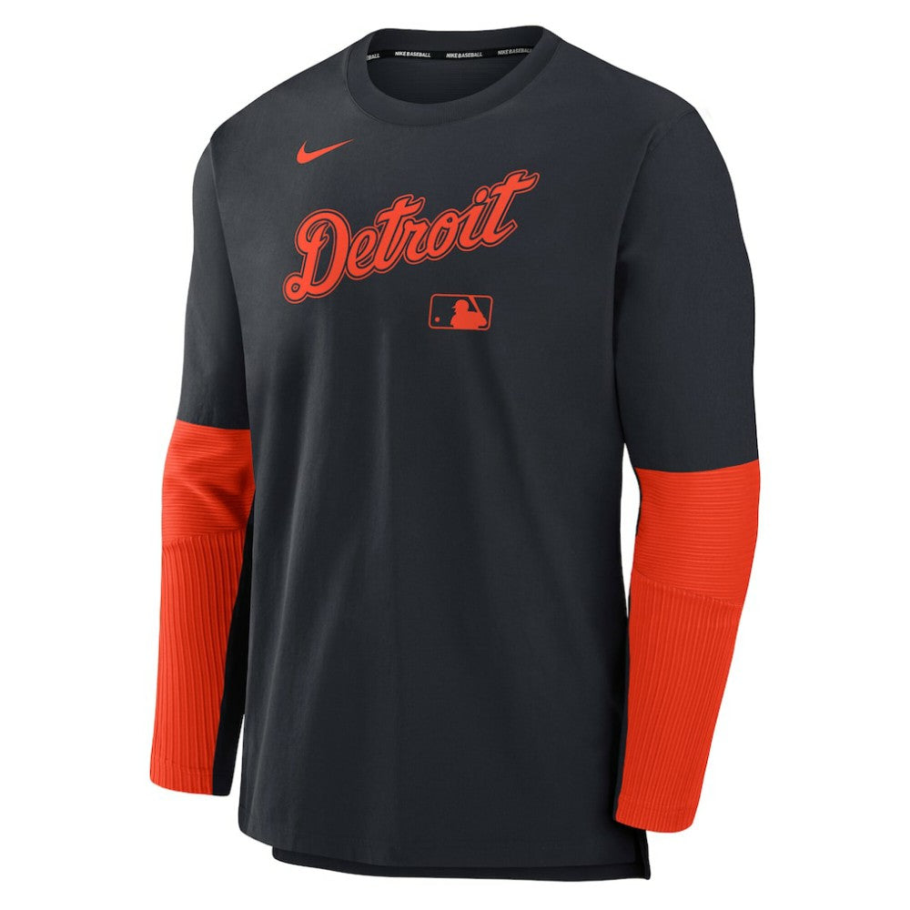 Detroit Tigers Authentic Collection Player Dri-FIT Lightweight Pullover  - Navy/Orange | Nike