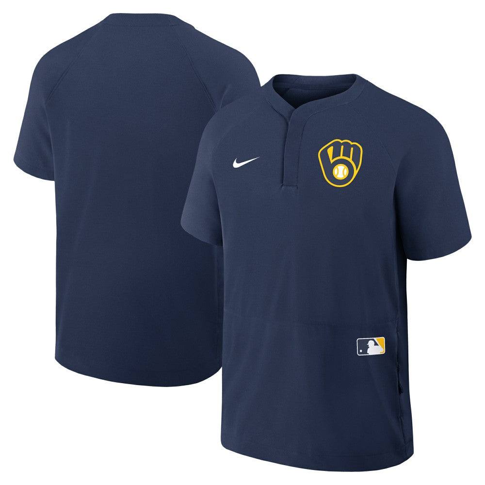 Milwaukee Brewers Authentic Collection Raglan Short Sleeve Windshirt - Navy | Nike