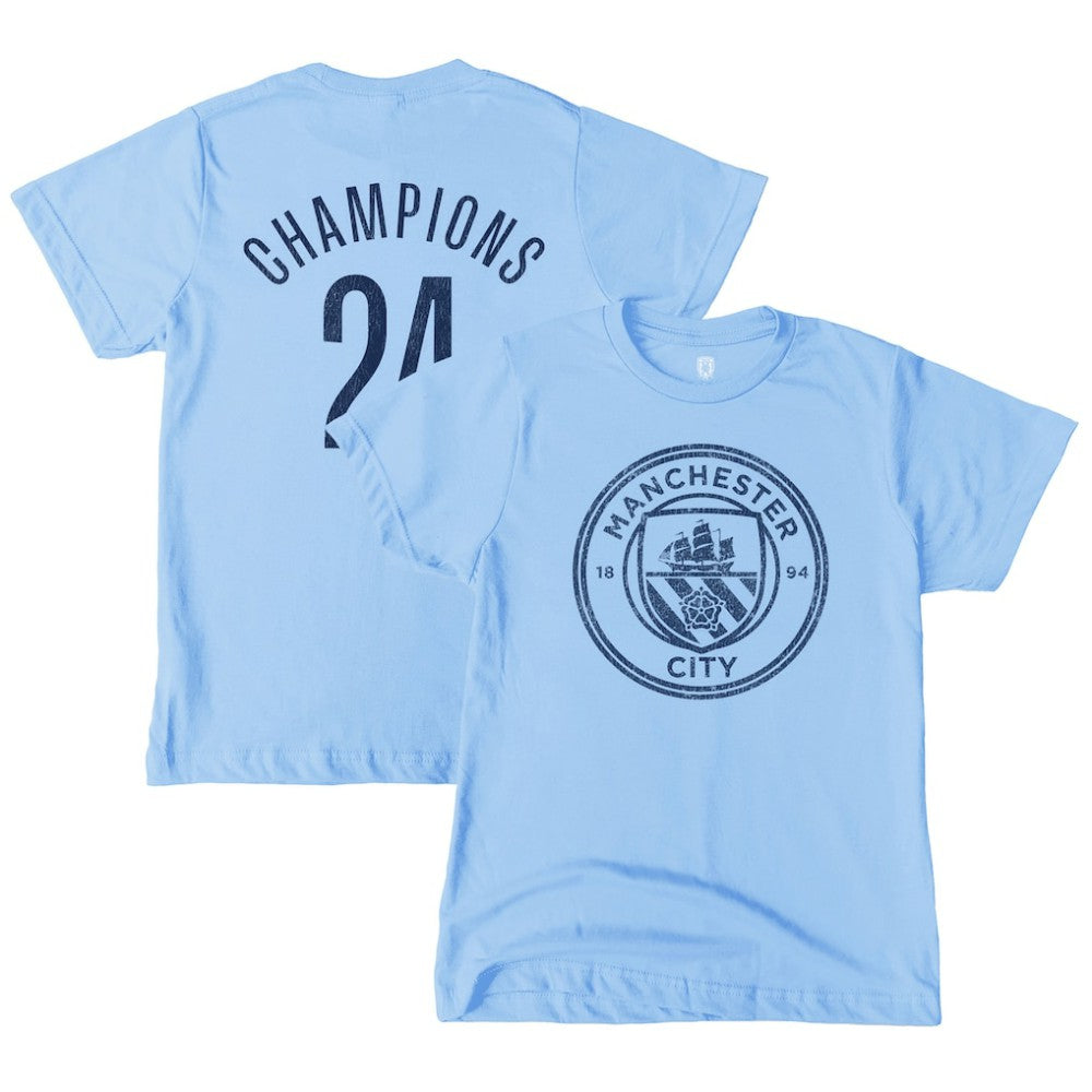 Manchester City 1863FC Youth 2024 Premier League Champions T-Shirt - Sky Blue on sale