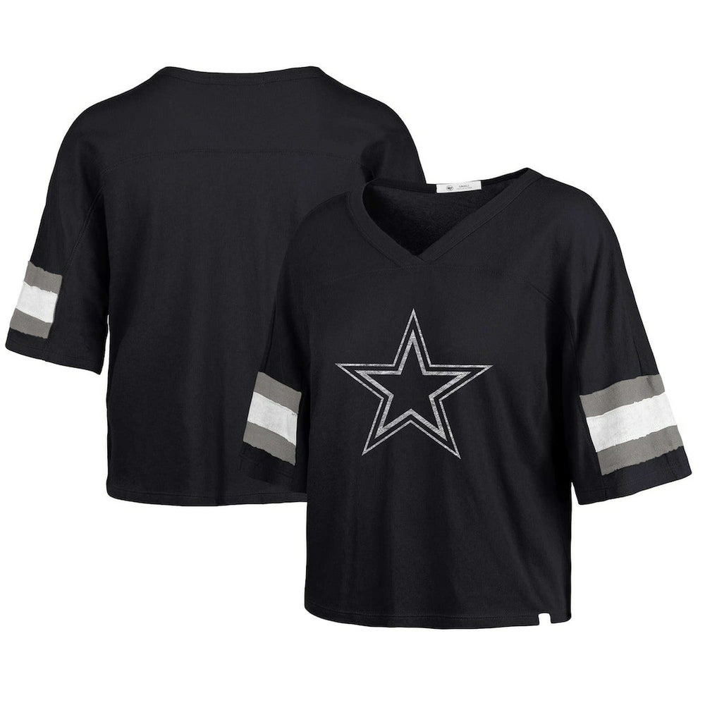 Dallas Cowboys '47 Women's Double Header Scout Cropped V-Neck T-Shirt - Navy outlet