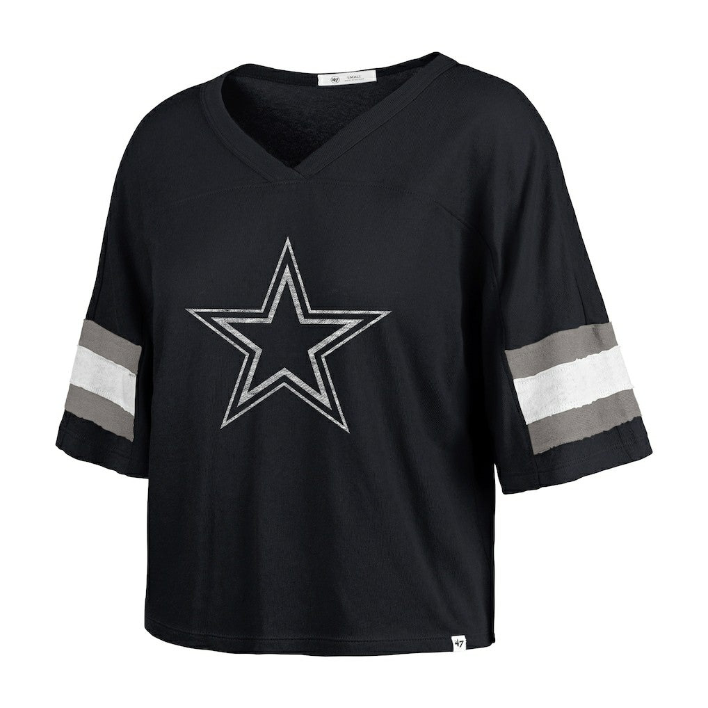 Dallas Cowboys '47 Women's Double Header Scout Cropped V-Neck T-Shirt - Navy outlet