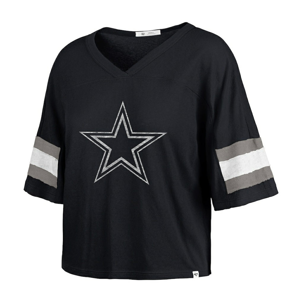Dallas Cowboys '47 Women's Double Header Scout Cropped V-Neck T-Shirt - Navy outlet