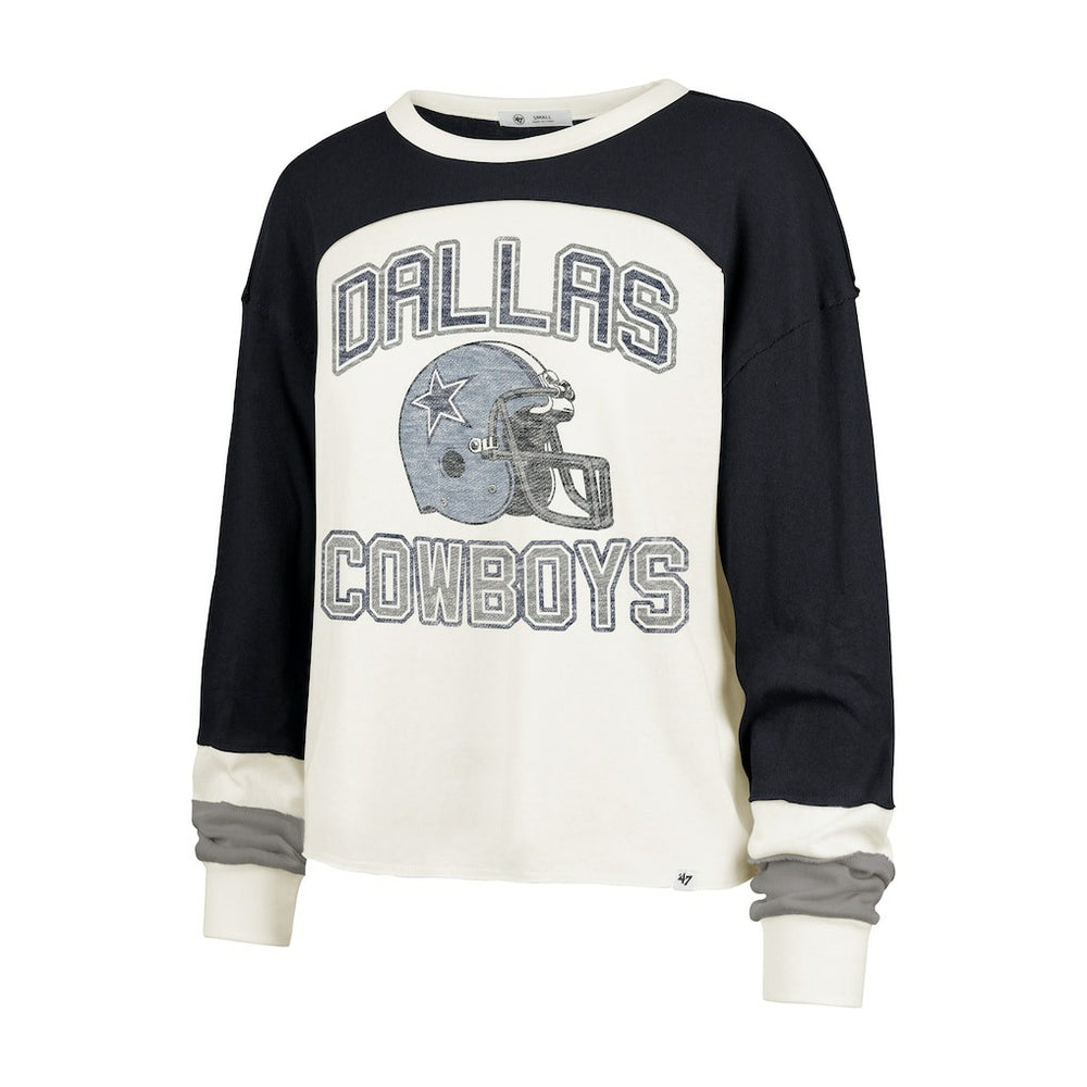 Dallas Cowboys '47 Women's Double Header Curve Raglan Long Sleeve Crop Top - Cream sale