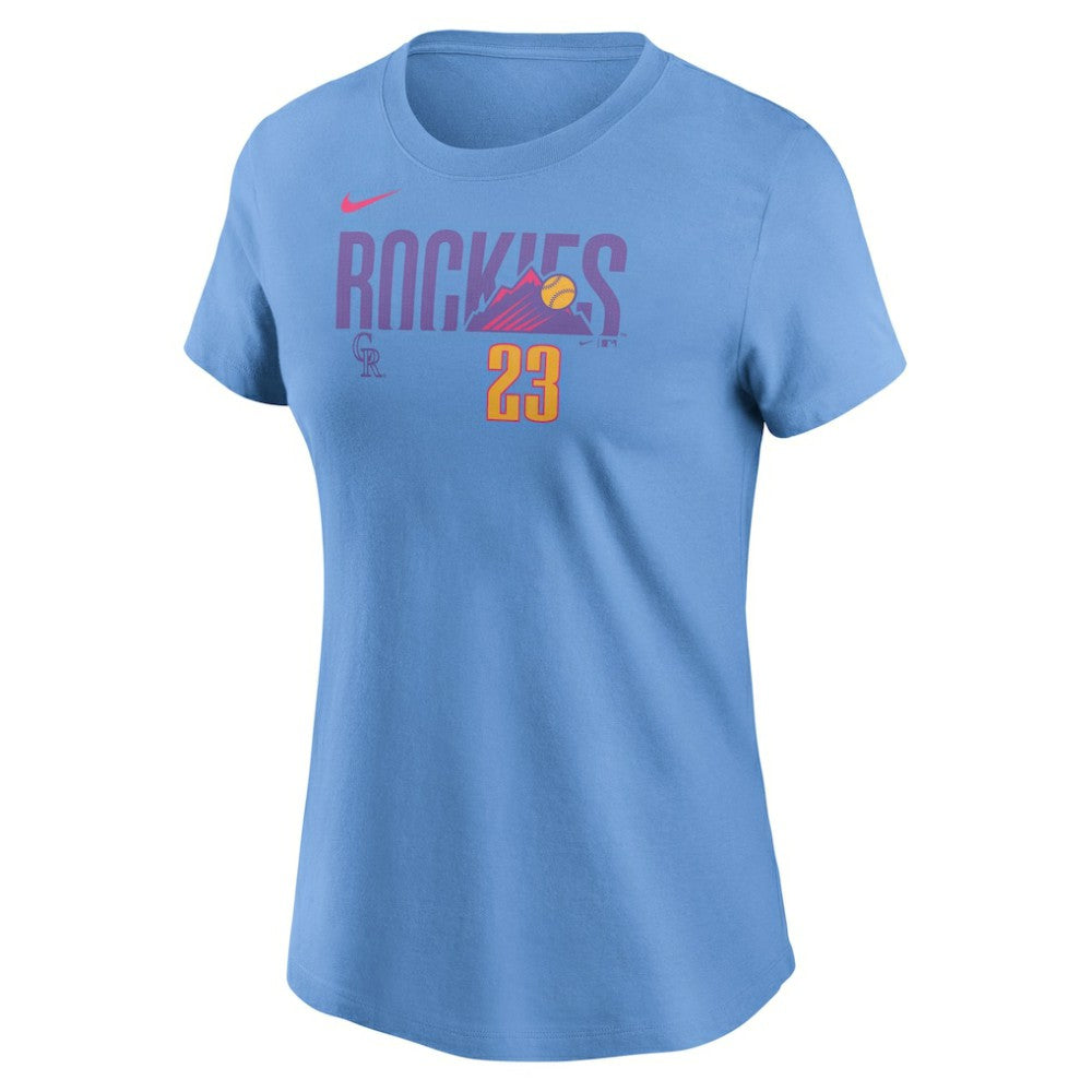 Kris Bryant Colorado Rockies Women's 2025 City Connect Fuse Name & Number T-Shirt - Light Blue | Nike