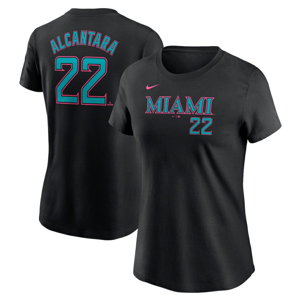 Sandy Alcantara Miami Marlins Women's 2025 City Connect Fuse Name & Number T-Shirt - Black | Nike