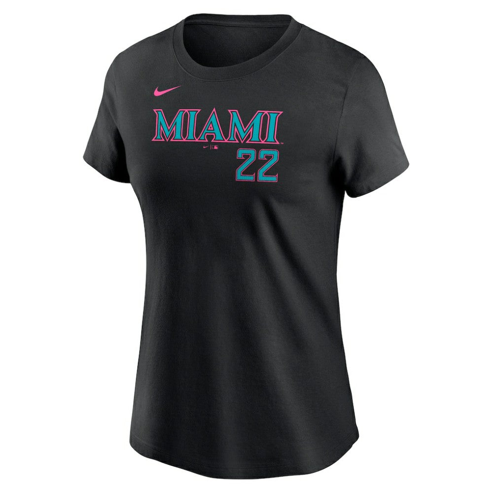 Sandy Alcantara Miami Marlins Women's 2025 City Connect Fuse Name & Number T-Shirt - Black | Nike