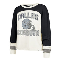 Dallas Cowboys '47 Women's Plus Size Double Header Curve Toni Long Sleeve T-Shirt - Cream/Navy for sale