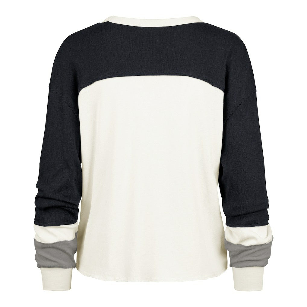 Dallas Cowboys '47 Women's Plus Size Double Header Curve Toni Long Sleeve T-Shirt - Cream/Navy for sale
