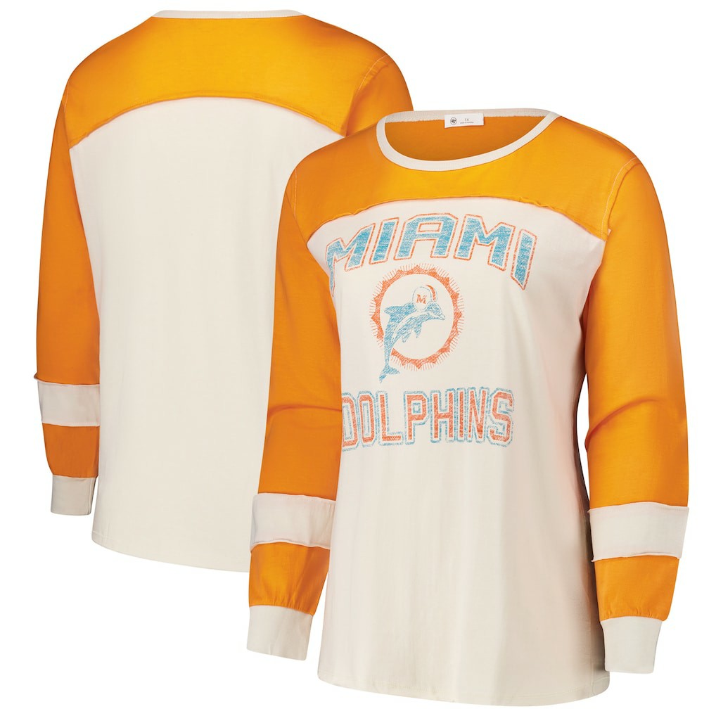 Miami Dolphins '47 Women's Plus Size Double Header Curve Toni Long Sleeve T-Shirt - Cream/Orange online