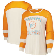 Miami Dolphins '47 Women's Plus Size Double Header Curve Toni Long Sleeve T-Shirt - Cream/Orange online