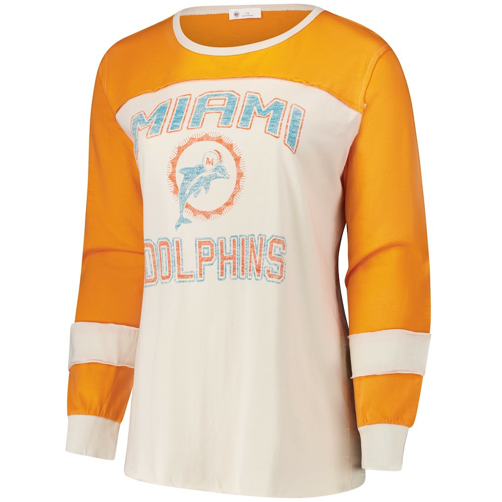 Miami Dolphins '47 Women's Plus Size Double Header Curve Toni Long Sleeve T-Shirt - Cream/Orange online