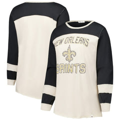 New Orleans Saints '47 Women's Plus Size Double Header Curve Toni Long Sleeve T-Shirt - Cream/Black discount