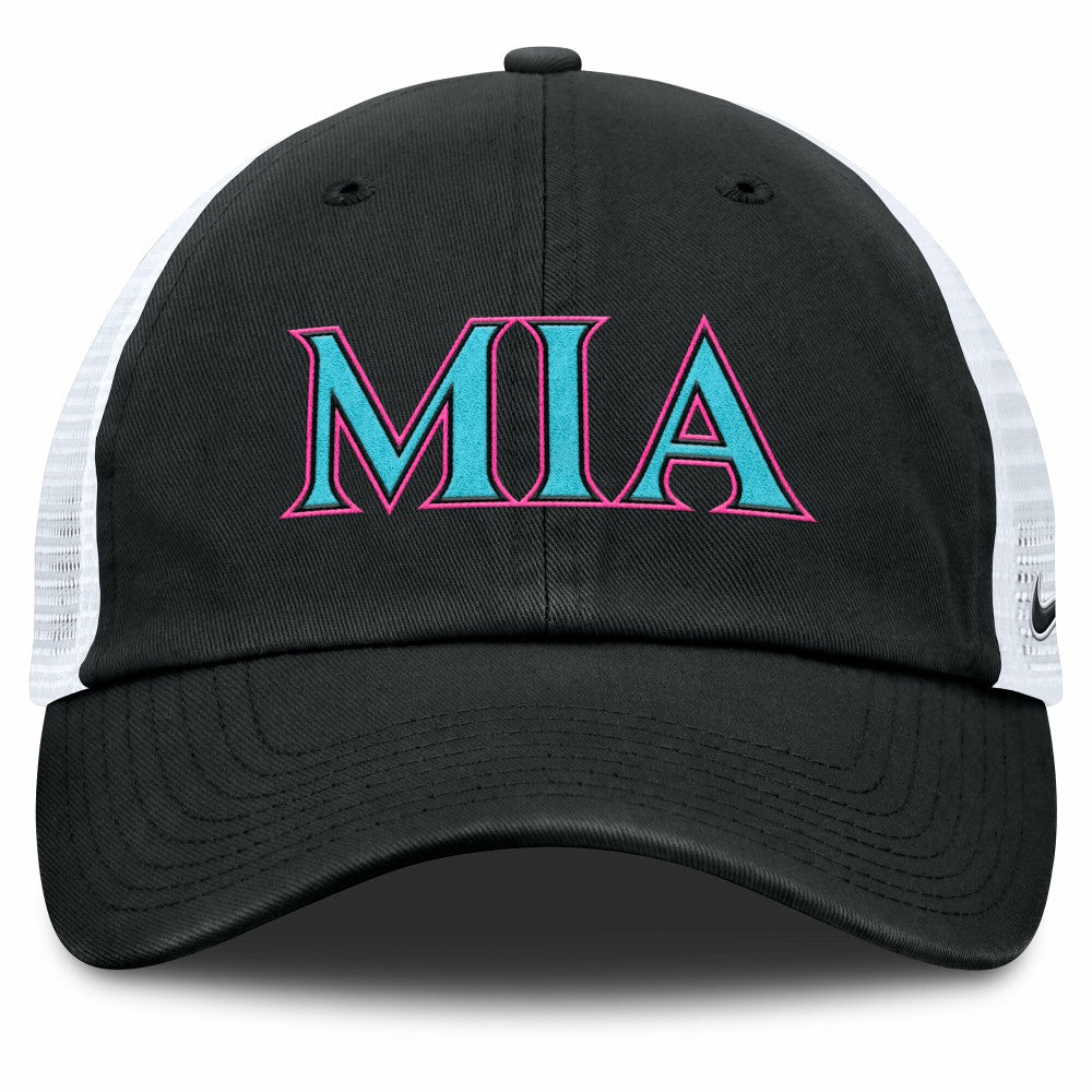 Miami Marlins Unisex 2025 City Connect Trucker Adjustable Hat - Black/White | Nike