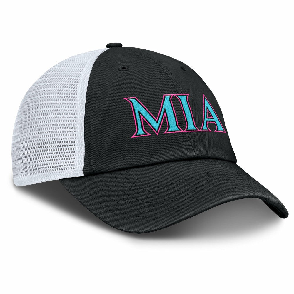 Miami Marlins Unisex 2025 City Connect Trucker Adjustable Hat - Black/White | Nike