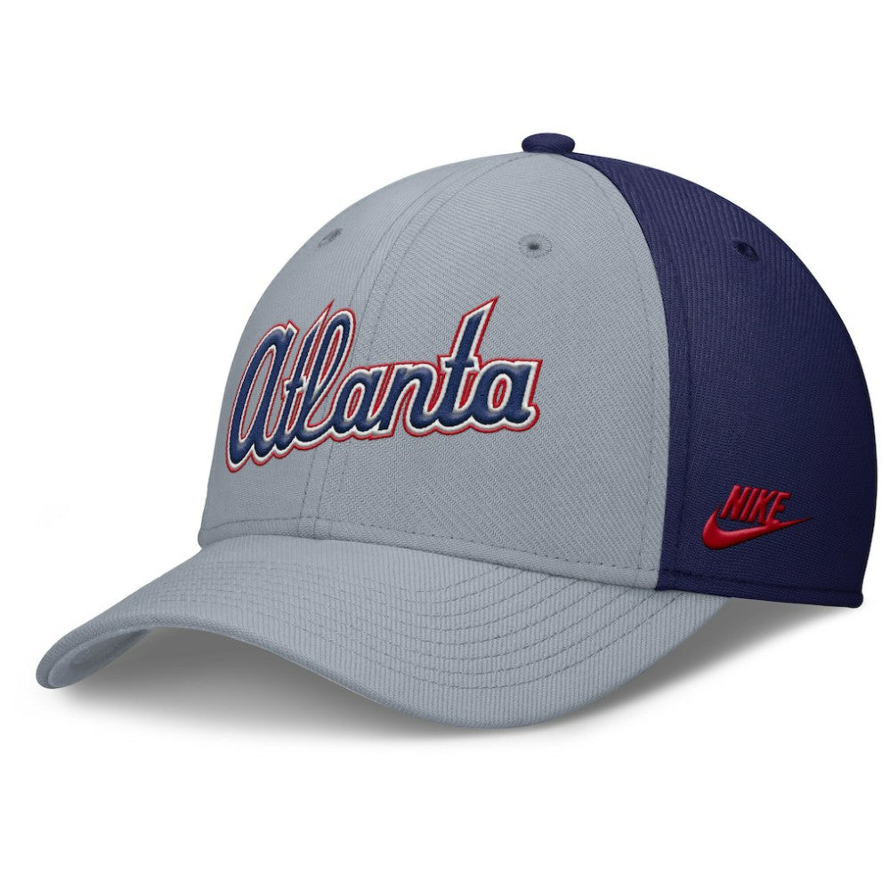 Atlanta Braves Rise Swoosh Performance Flex Hat - Gray/Navy | Nike