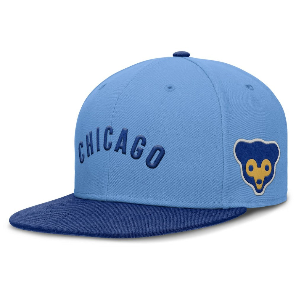 Chicago Cubs Cooperstown Two-Tone Dri-FIT Round Bill True Fitted Hat - Light Blue | Nike