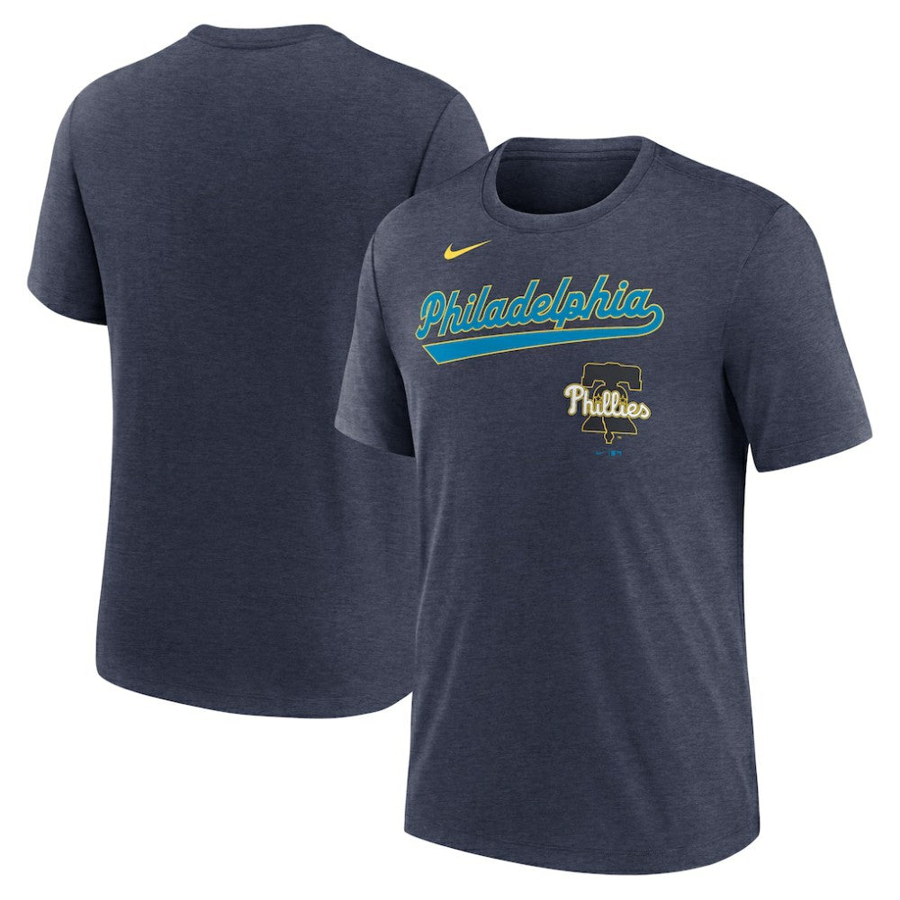 Philadelphia Phillies City Connect Script Tri-Blend T-Shirt - Heather Navy | Nike