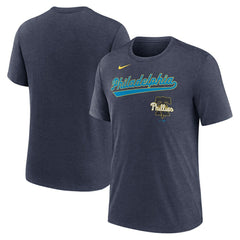 Philadelphia Phillies City Connect Script Tri-Blend T-Shirt - Heather Navy | Nike