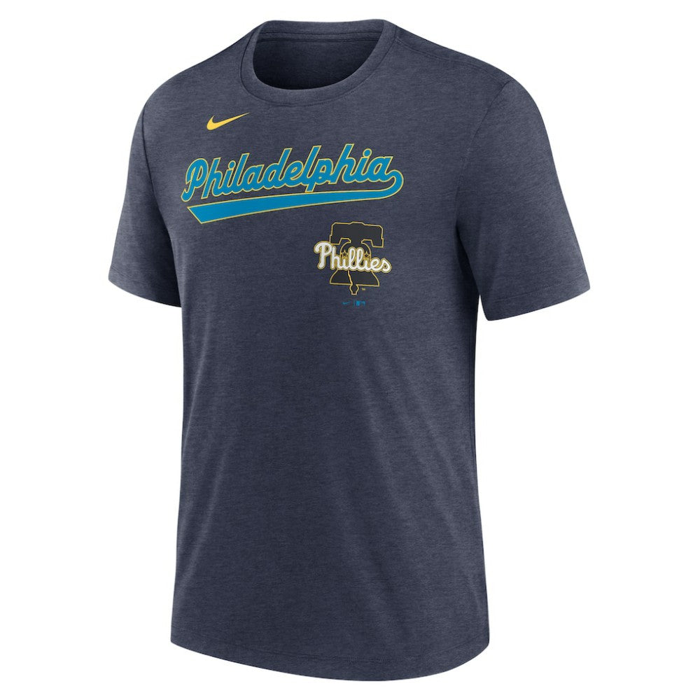 Philadelphia Phillies City Connect Script Tri-Blend T-Shirt - Heather Navy | Nike