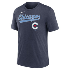 Chicago Cubs City Connect Script Tri-Blend T-Shirt - Heather Navy | Nike