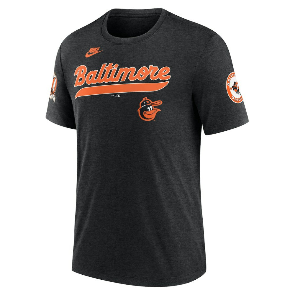 Baltimore Orioles Cooperstown Collection Eras Tri-Blend T-Shirt - Heather Black | Nike