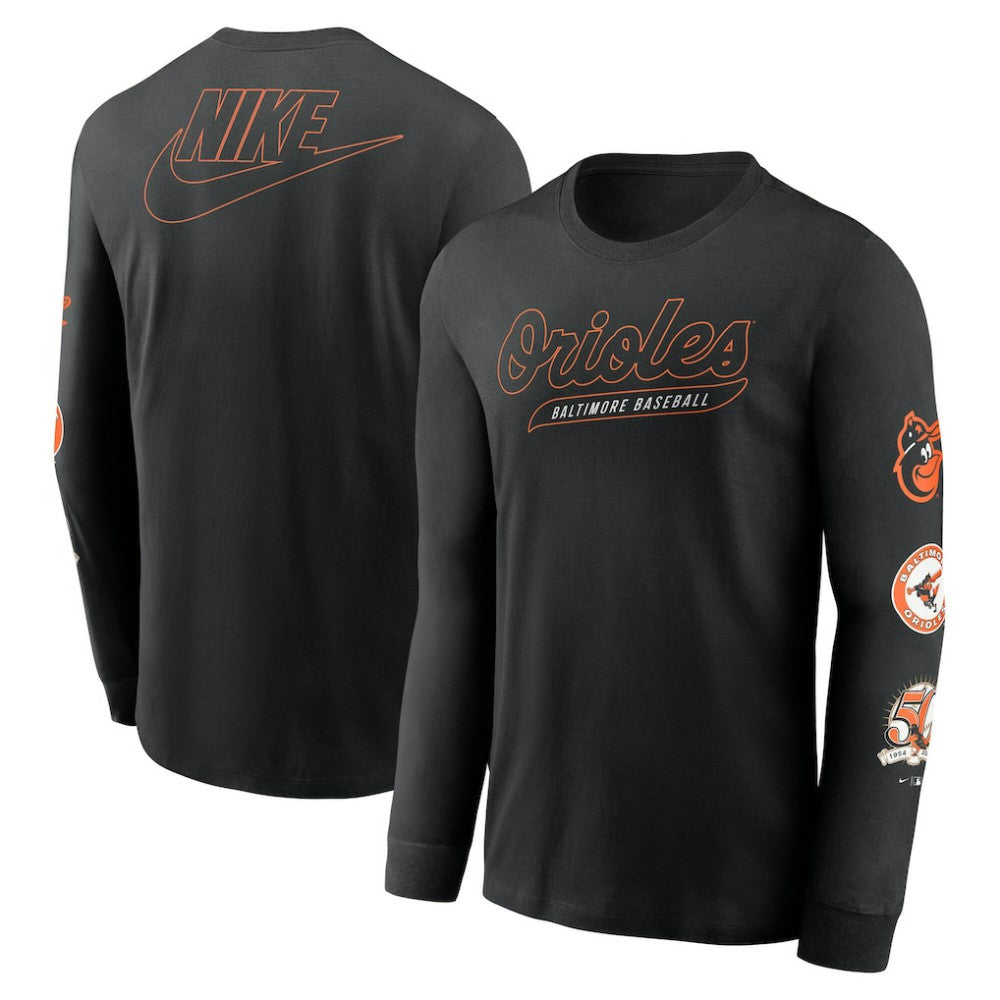 Baltimore Orioles Cooperstown Collection Knockout Long Sleeve T-Shirt - Black | Nike