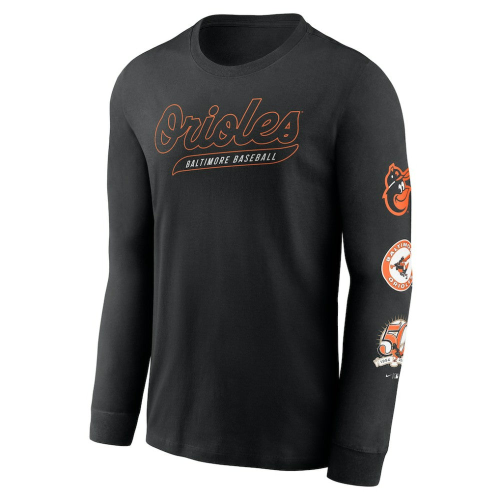 Baltimore Orioles Cooperstown Collection Knockout Long Sleeve T-Shirt - Black | Nike