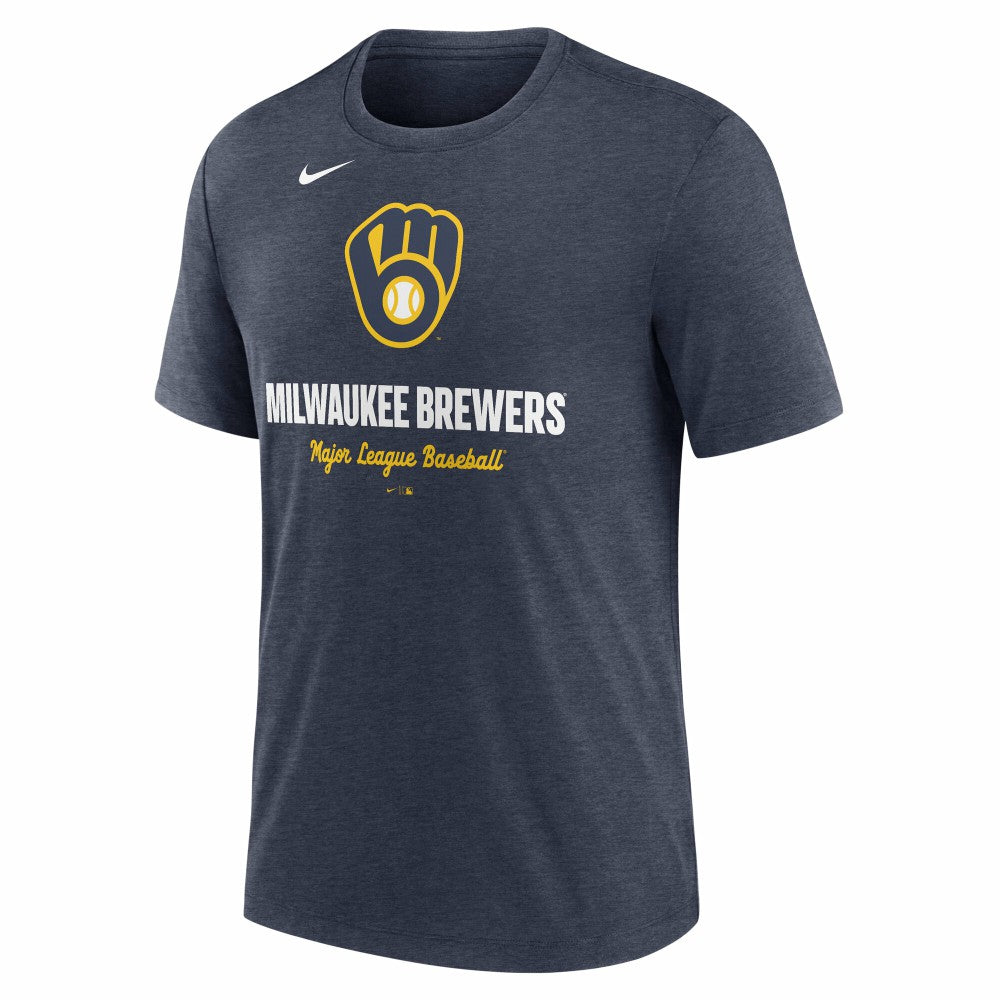 Milwaukee Brewers Logo Tri-Blend T-Shirt - Heather Navy | Nike