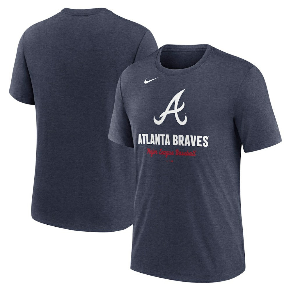 Atlanta Braves Logo Tri-Blend T-Shirt - Heather Navy | Nike