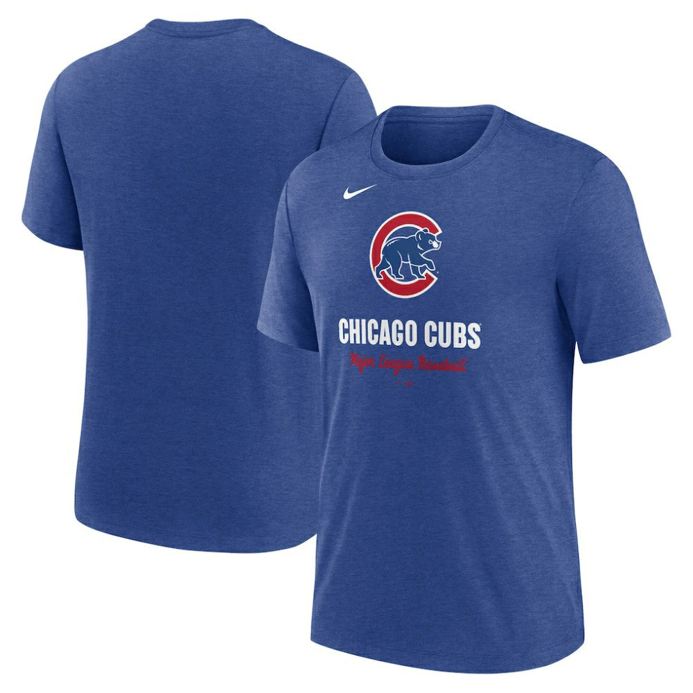 Chicago Cubs Logo Tri-Blend T-Shirt - Heather Royal | Nike