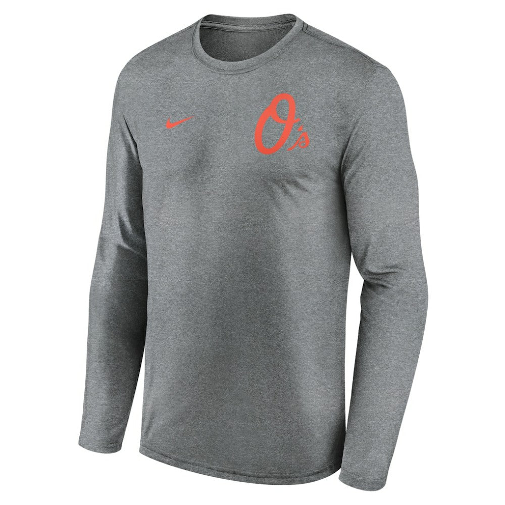 Baltimore Orioles 2-Hit Legend Dri-FIT Long Sleeve T-Shirt - Heather Charcoal | Nike