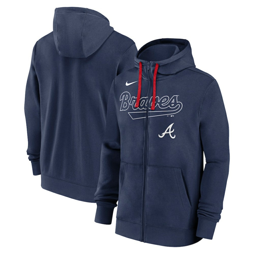 Atlanta Braves Knockout Script Full-Zip Hoodie - Navy | Nike