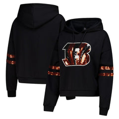 Cincinnati Bengals Cuce Women's Cropped Sequins Pullover Hoodie - Black sale