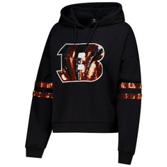 Cincinnati Bengals Cuce Women's Cropped Sequins Pullover Hoodie - Black sale