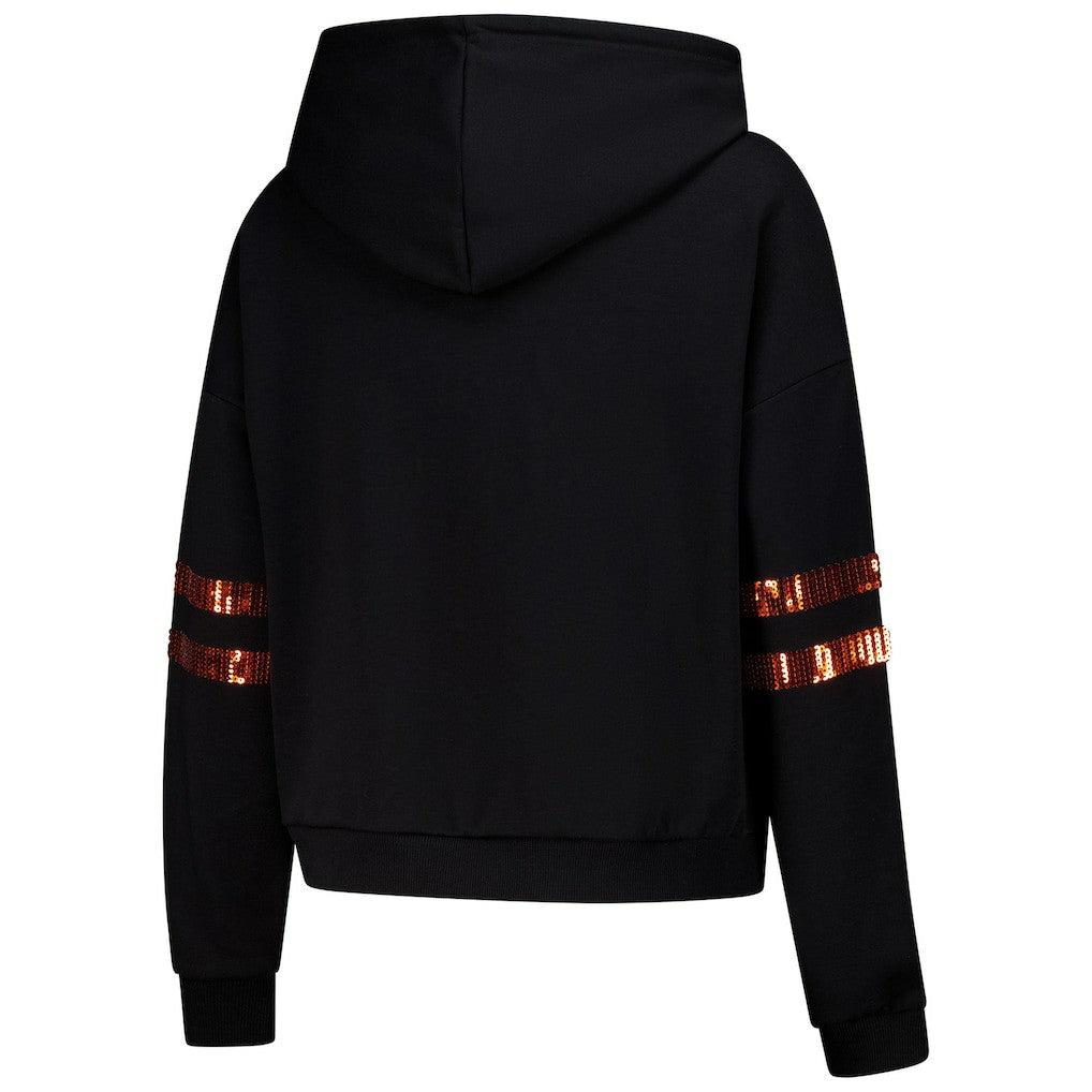 Cincinnati Bengals Cuce Women's Cropped Sequins Pullover Hoodie - Black sale