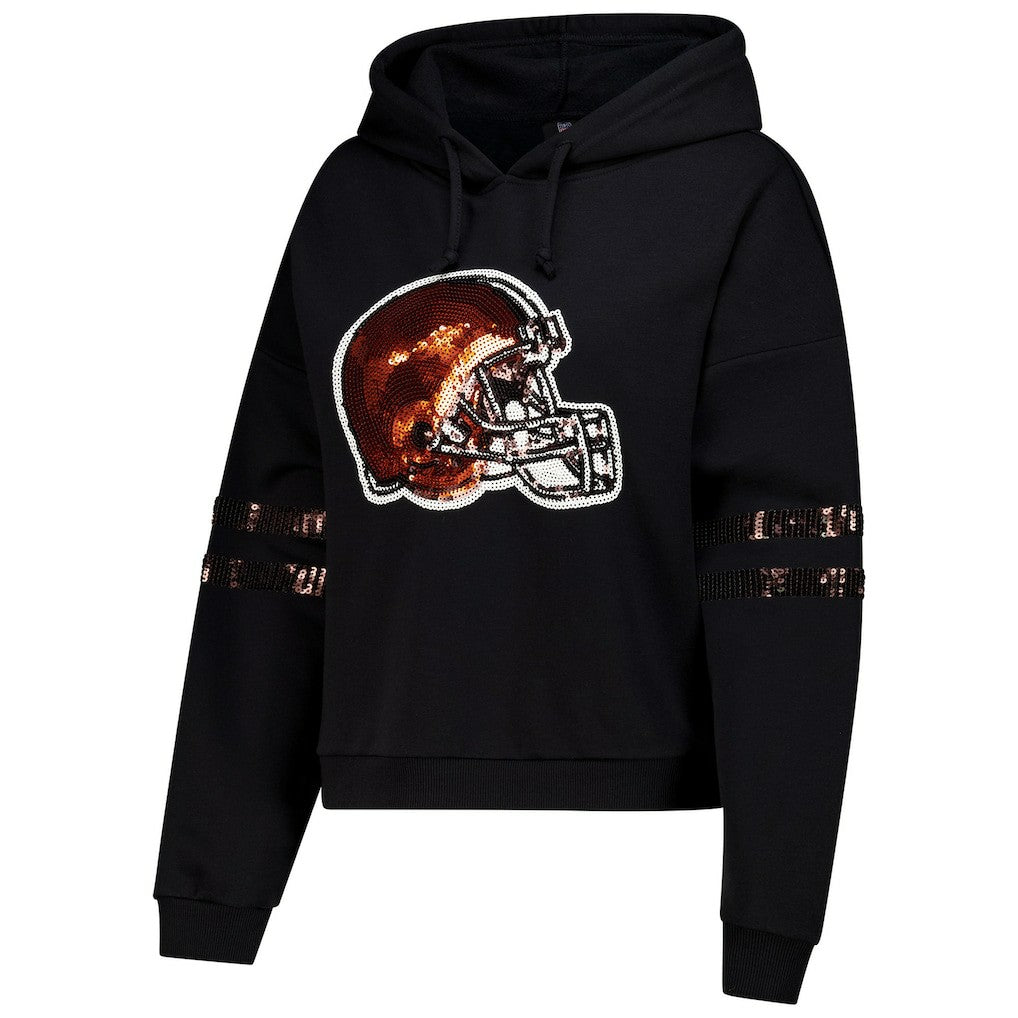 Cleveland Browns Cuce Women's Cropped Sequins Pullover Hoodie - Black cheap