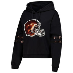 Cleveland Browns Cuce Women's Cropped Sequins Pullover Hoodie - Black cheap