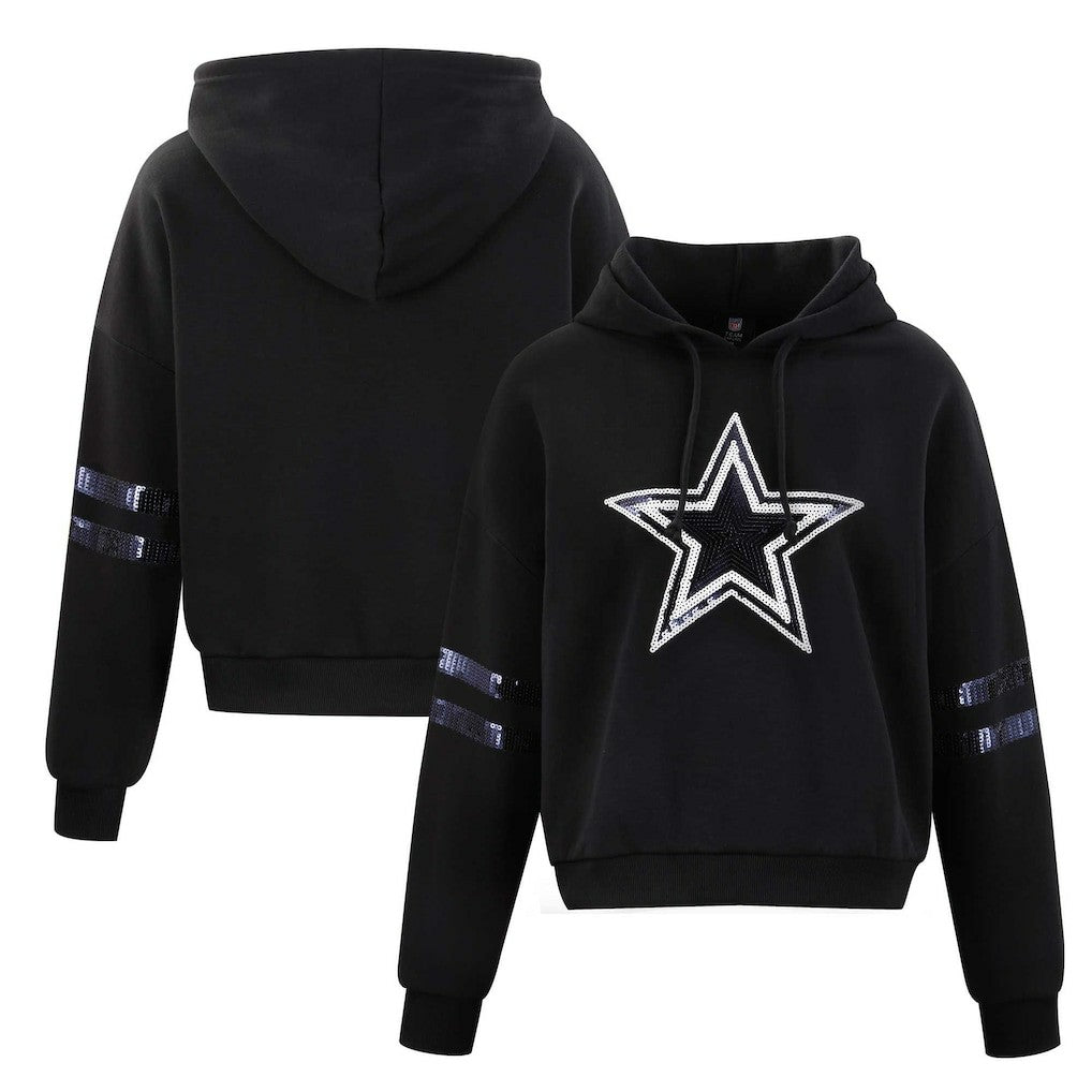 Dallas Cowboys Cuce Women's Cropped Sequins Pullover Hoodie - Black sale