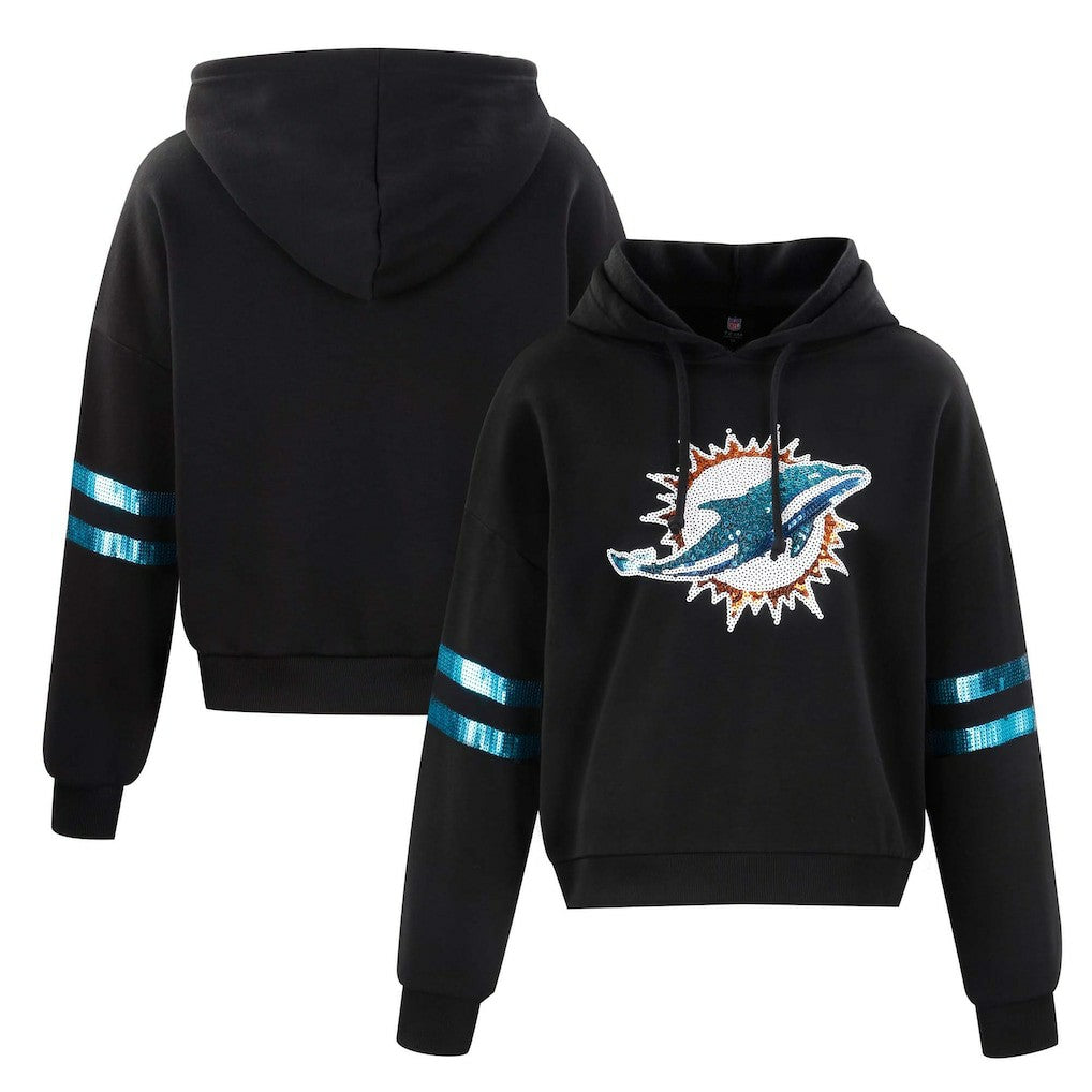 Miami Dolphins Cuce Women's Cropped Sequins Pullover Hoodie - Black cheap
