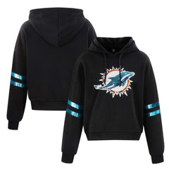 Miami Dolphins Cuce Women's Cropped Sequins Pullover Hoodie - Black cheap