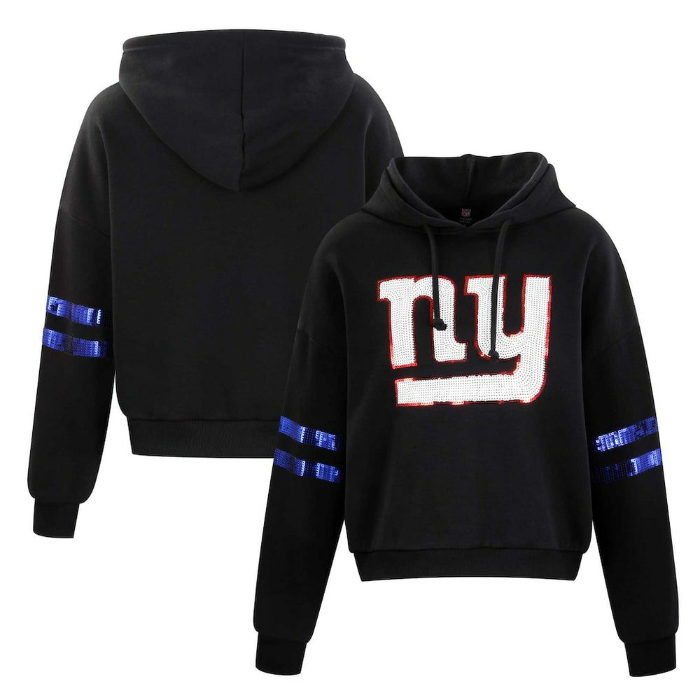 New York Giants Cuce Women's Cropped Sequins Pullover Hoodie - Black outlet