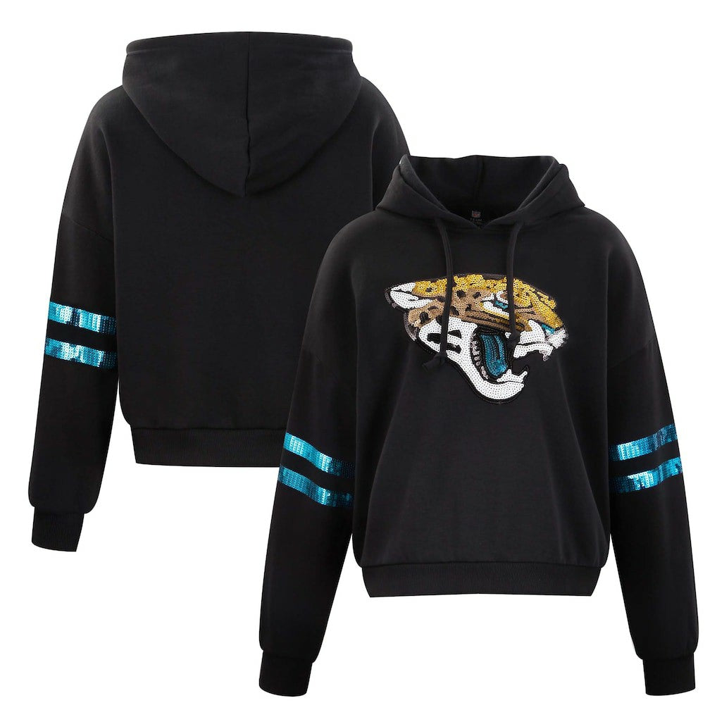 Jacksonville Jaguars Cuce Women's Cropped Sequins Pullover Hoodie - Black sale