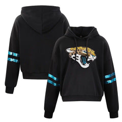 Jacksonville Jaguars Cuce Women's Cropped Sequins Pullover Hoodie - Black sale
