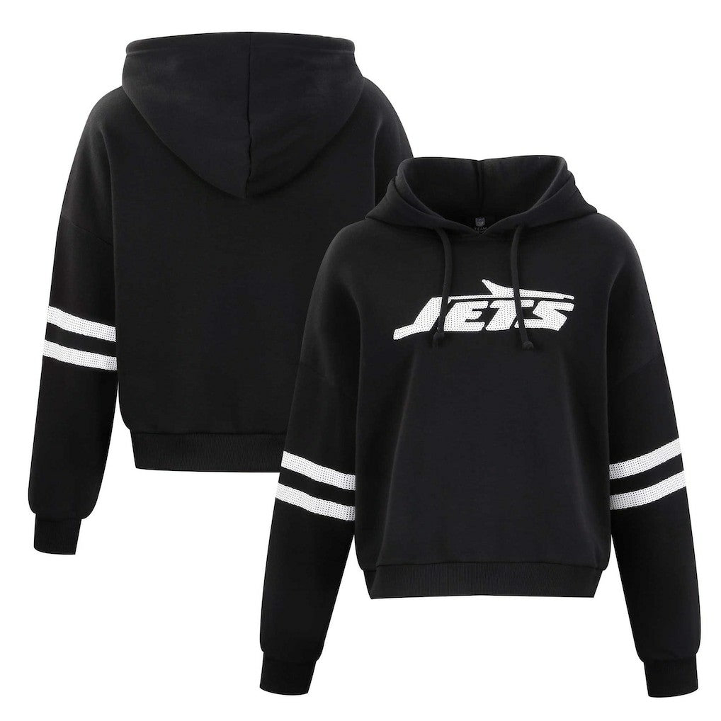 New York Jets Cuce Women's Cropped Sequins Pullover Hoodie - Black cheap