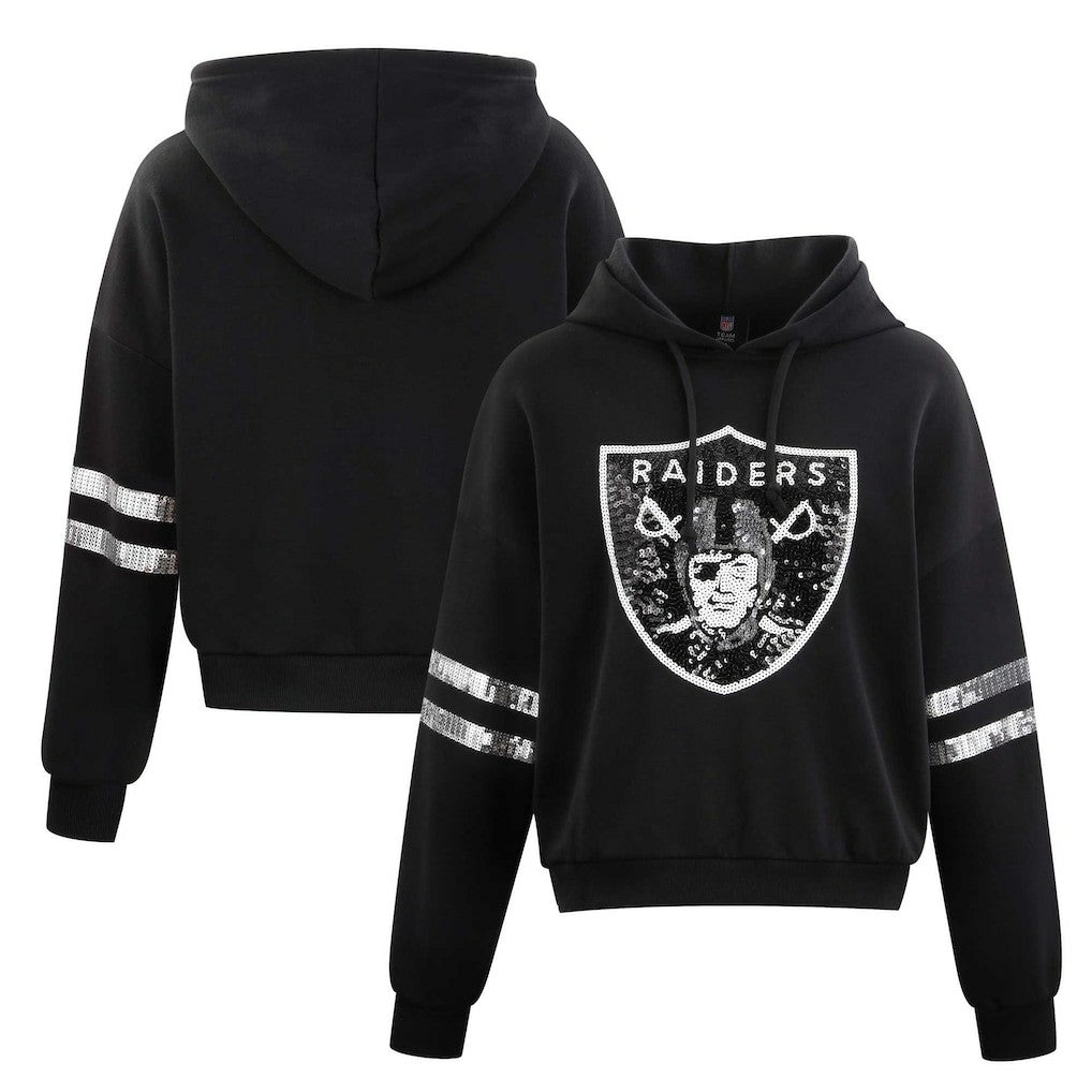 Las Vegas Raiders Cuce Women's Cropped Sequins Pullover Hoodie - Black outlet