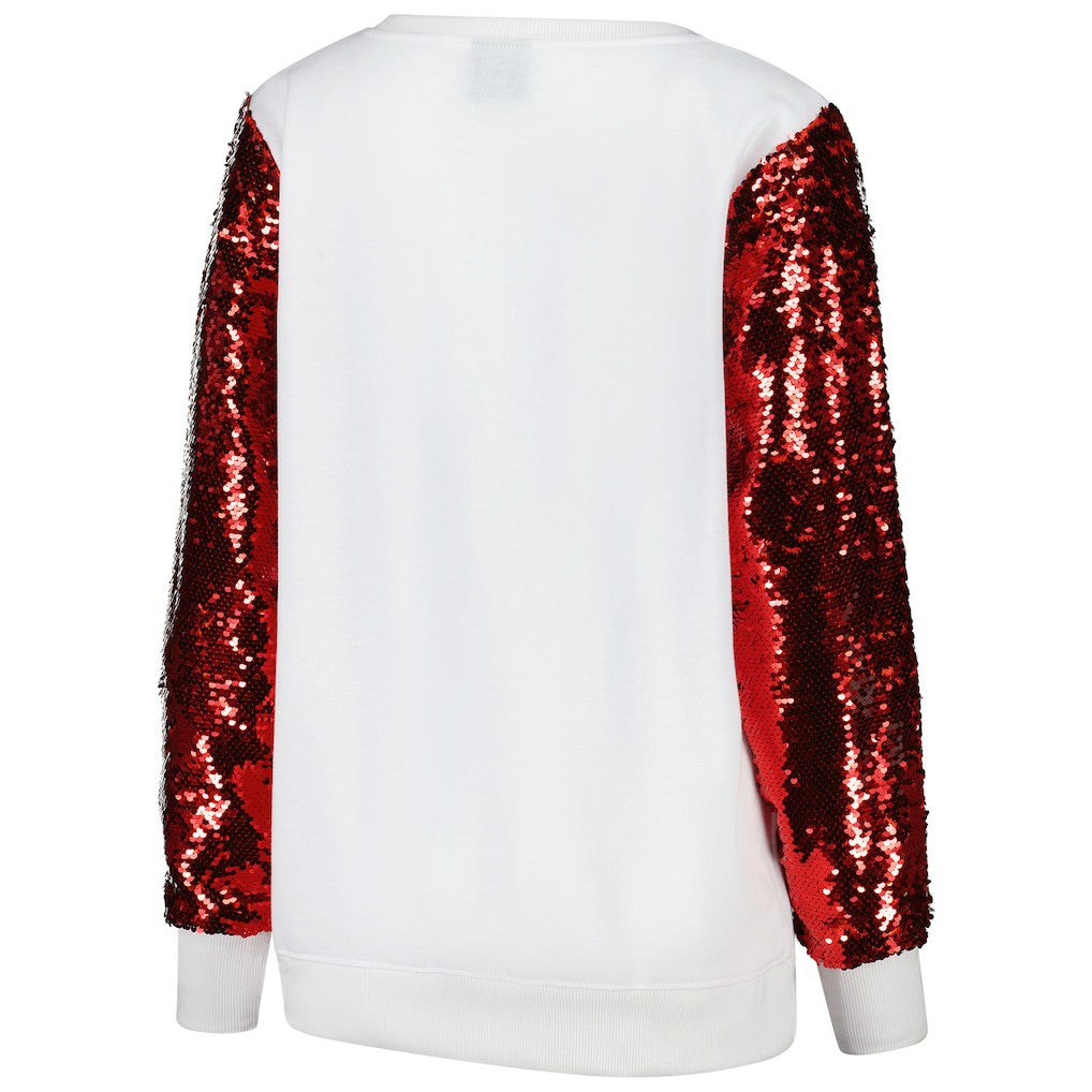 San Francisco 49ers Cuce Women's Sequin Sleeve V-Neck Pullover Sweatshirt- White discount