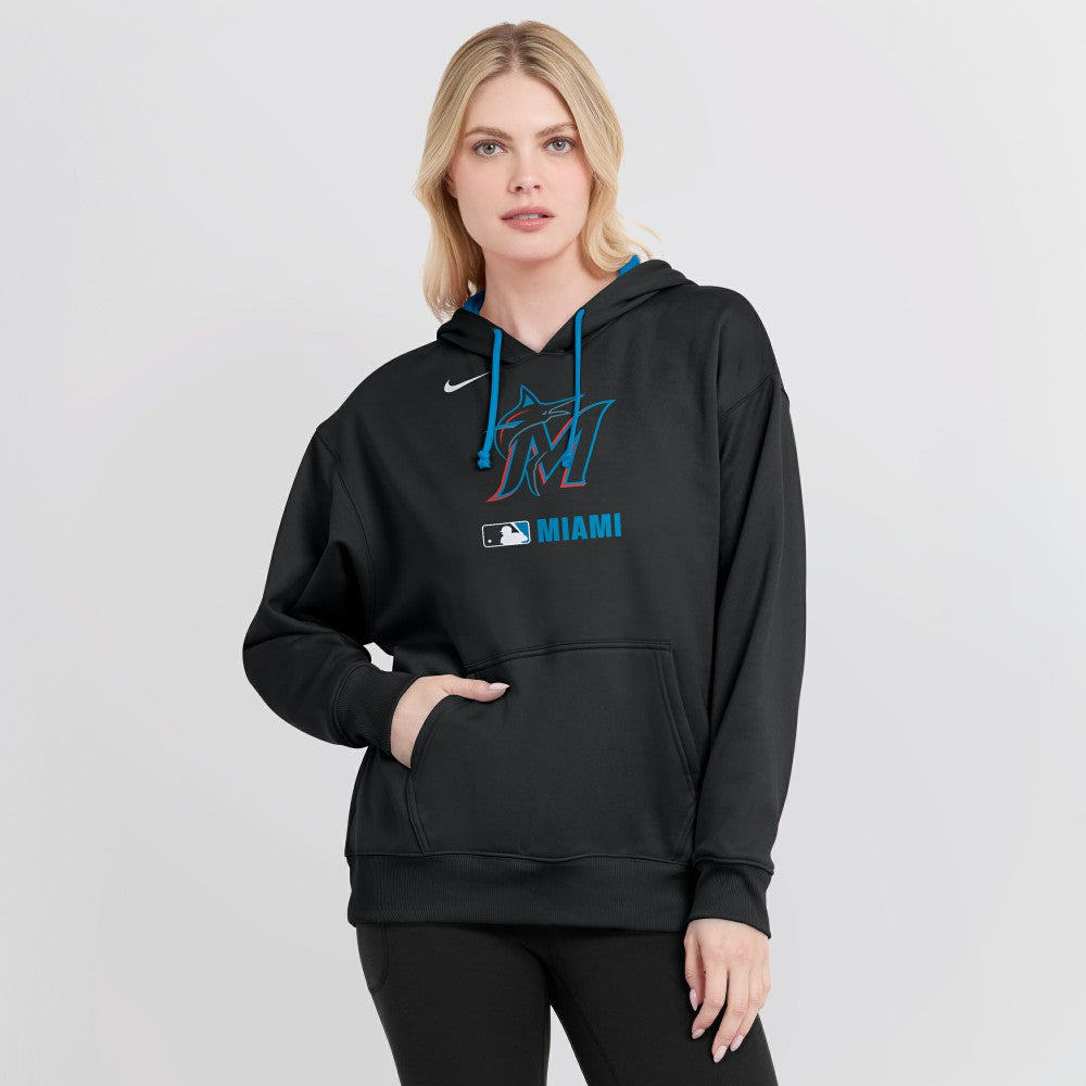 Miami Marlins Women's Authentic Collection Therma-FIT Hoodie - Black | Nike