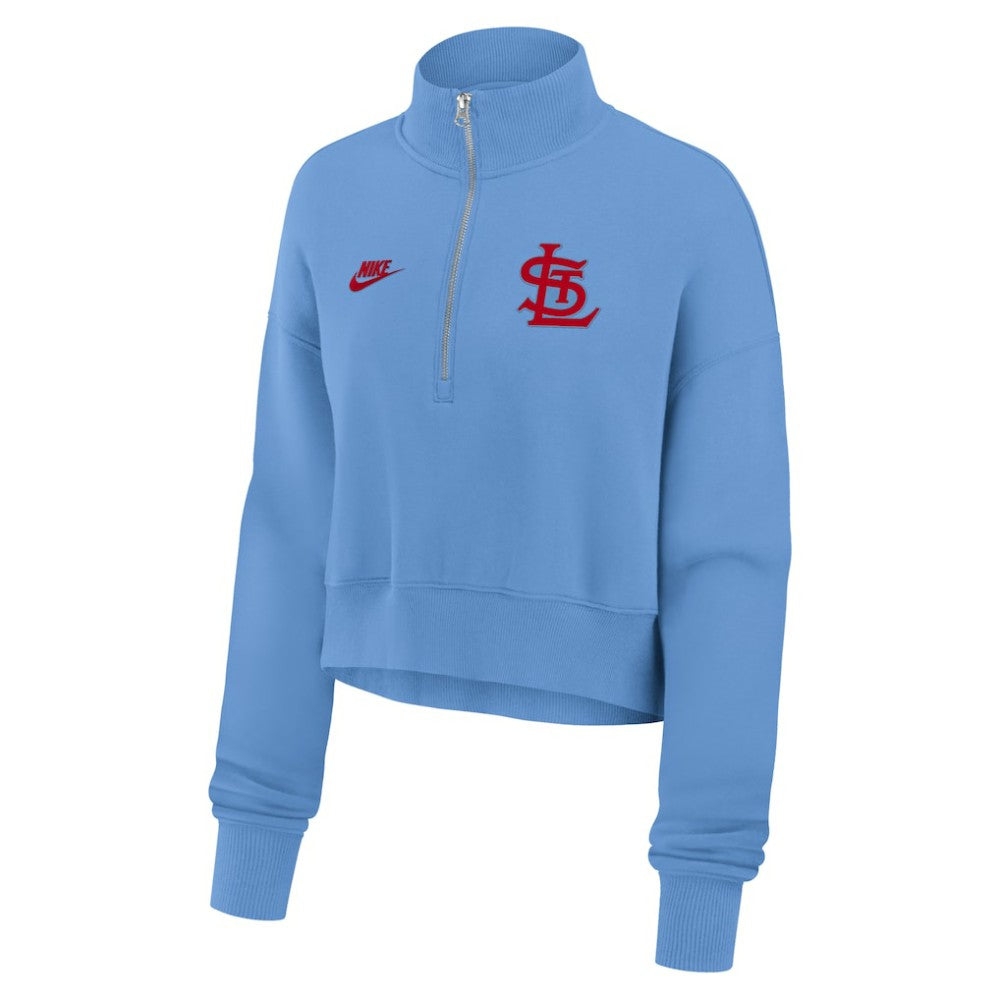 St. Louis Cardinals Women's Cooperstown Collection Phoenix Fleece Half-Zip Sweatshirt - Light Blue | Nike